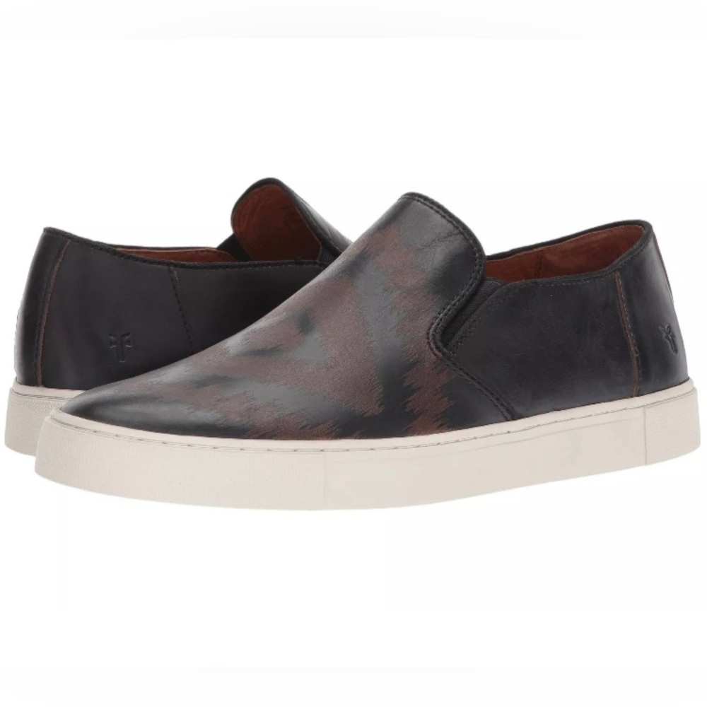 FRYE GABE LASER‎ LEATHER SLIP-ON FASHION SNEAKERS BLACK BROWN S-11